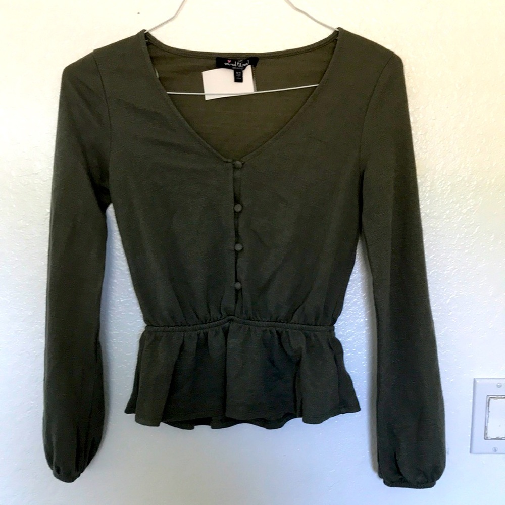 Olive Balloon Sleeve Shirt